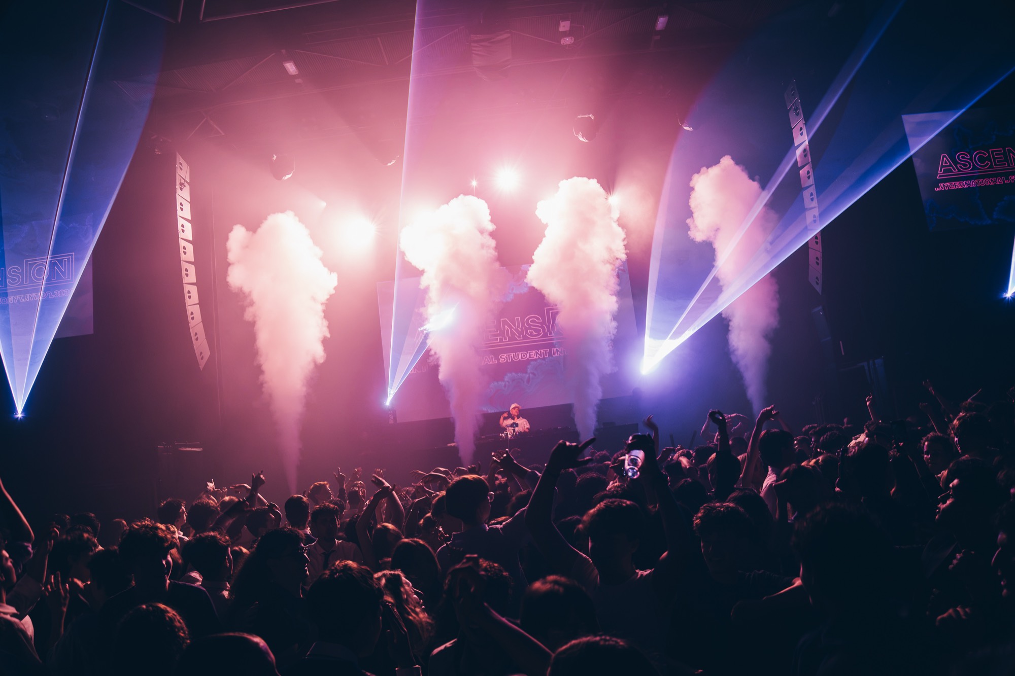 Ascension Festival main stage with CO2 jets and lasers over a packed crowd